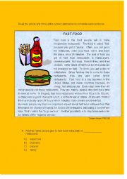 English Worksheet: Fastfood