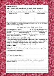 English Worksheet: 7th form end of term test 3 part 2