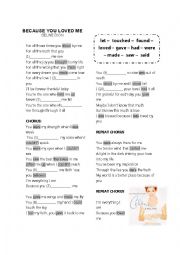 English Worksheet: Because You Loved Me Song