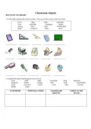 English Worksheet: Classroom Objects