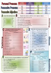 English Worksheet: Personal Pronouns & Poss. Adjectives & Poss. Pronouns