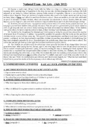 English Worksheet: National Exam - for Arts- (July 2012)