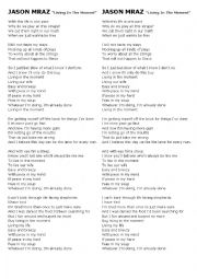 English Worksheet: Living in the Moment - Jason Mraz