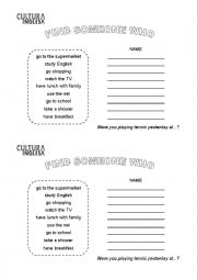 English Worksheet: find someone who