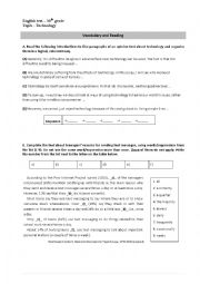 English Worksheet: Texting teenagers reading and vocabulary test