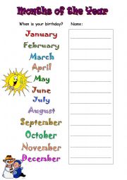 English Worksheet: Months - When is your Birthday