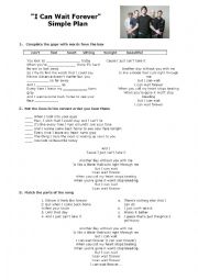 English Worksheet: CAN & CANT - Expressing Ability - Song (I can wait forever - Simple Plan)
