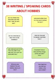 English Worksheet: 38 WRITING / SPEAKING CARDS ABOUT HOBBIES