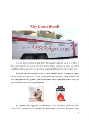 English Worksheet: Reading comprehension about blood donation