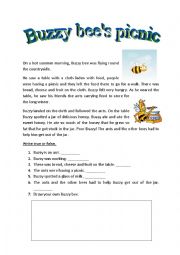 English Worksheet: Buzzy bees picnic