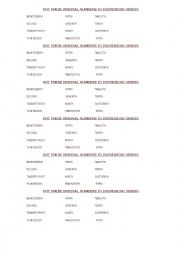 English Worksheet: ORDINAL NUMBERS