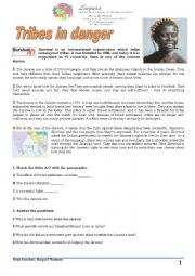 English Worksheet: Tribes in danger - Reading comprehension