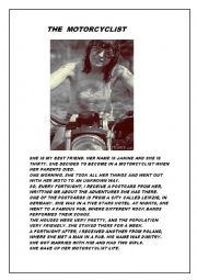 English Worksheet: THE MOTORCYCLIST, READING COMPREHENSION.
