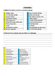 English Worksheet: Proverbs- Phrases - Daily sayings Icebreaker