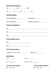English Worksheet: Place Values and Expanded Forms for Grade 2