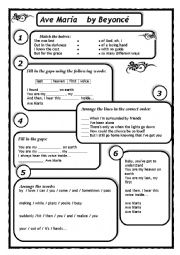 English Worksheet: AVE MARIA by BEYONC