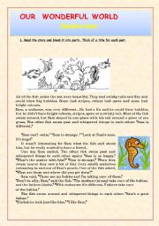 English Worksheet: Our wonderful world. Seahorses.