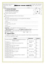 English Worksheet: MID-TERM TEMST 2 7TH FOR