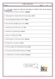 English Worksheet: Conjunctions + Rephrasing (several grammar structures)(With KEY)