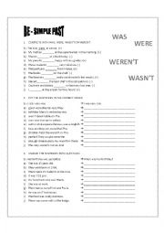 English Worksheet: Be - Simple Past