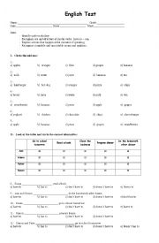 English Worksheet: English Test 6th grade