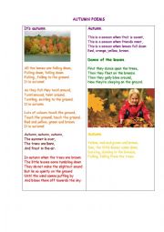 English Worksheet: Autumn Poems + Questions for a discussion