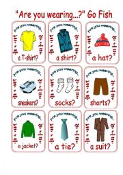 English Worksheet: Are You Wearing..? Go Fish 1/2