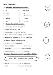 English Worksheet: vocabulary & grammar quiz