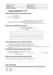 English Worksheet: mid term test N 2- 9th form