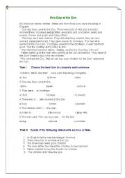 English Worksheet: One Day in the Zoo