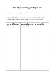 English Worksheet: past regular verbs /  pronunciation of final  -ed