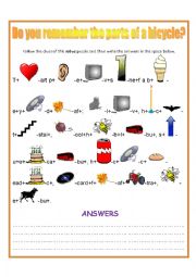 Parts of a bicycle, rebus puzzle