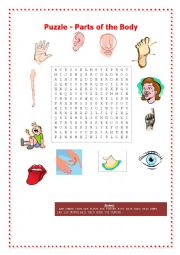 English Worksheet: Parts of the body Puzzle