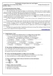 English Worksheet: 1st year scientific stream exam