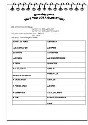 English Worksheet: SCHOOL THINGS /GUESSING GAME