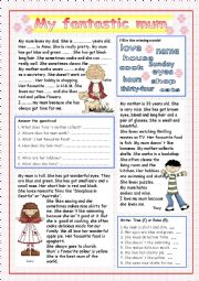 English Worksheet: My fantastic mum (+KEY)