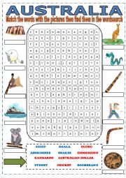 English Worksheet: Australia Wordsearch 