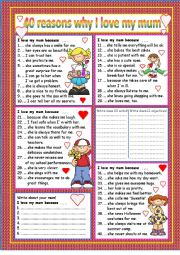 English Worksheet: 40 reasons why I love my mum (+KEY)