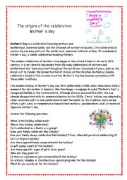 English Worksheet: Mothers Day - The origins of the celebration             