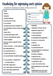 English Worksheet: Vocabulary for expressing ones opinion