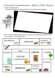 English Worksheet: Listening Comprehension - Make a Police Report (Link and script included)