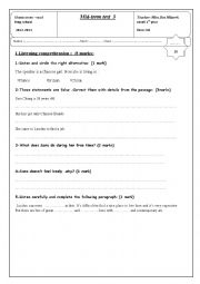 English Worksheet: 3rd mid-term test first form Tunisian students