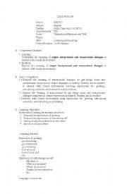 English Worksheet: Lesson Plan (Greeting)