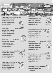 English Worksheet: SONG: Ten in the bed - Printable B&W