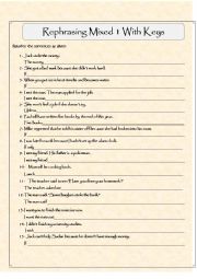 English Worksheet: Rephrasing Mixed 1 With Keys For Bac Students. 