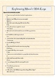 English Worksheet: Rephrasing Mixed 2 With Keys For Bac Students 