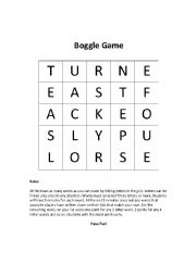 English Worksheet: Boggle Style Game