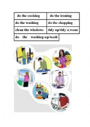 English Worksheet: housework words and pictures matching game