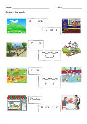 English Worksheet: complete names about places