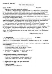 English Worksheet: Third Term Exam